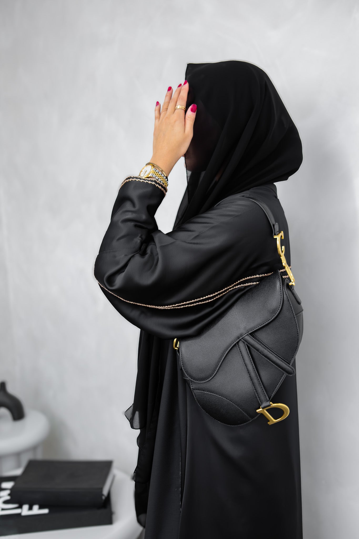 #AW06 | Black Abaya With Handwork Melek London