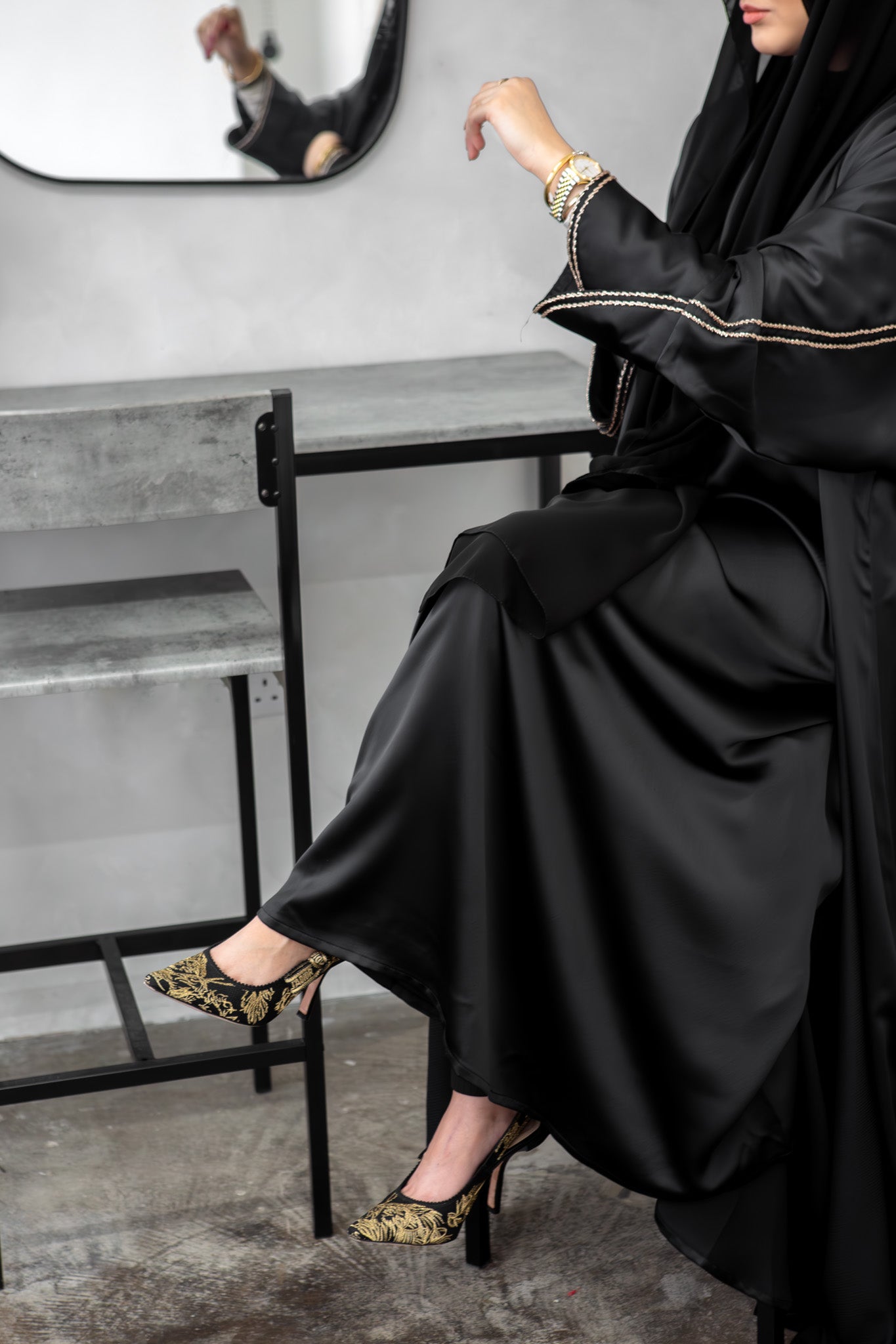 #AW06 | Black Abaya With Handwork Melek London