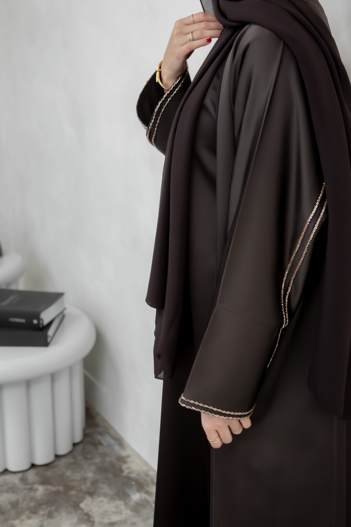 #AW07 | Chocolate Brown Abaya With Handwork Melek London