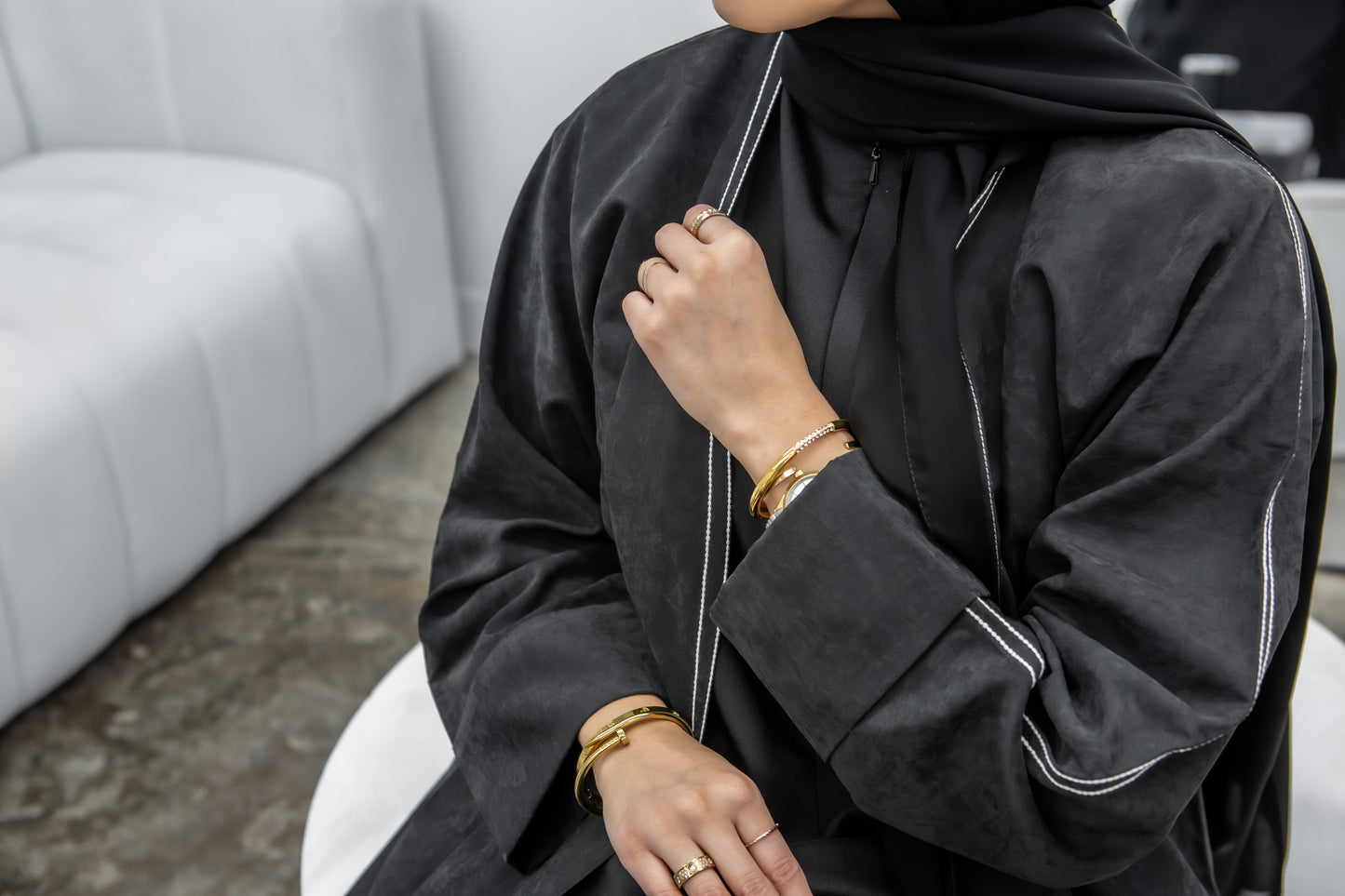 #AW03 | Black Abaya With White Embroidery Melek London