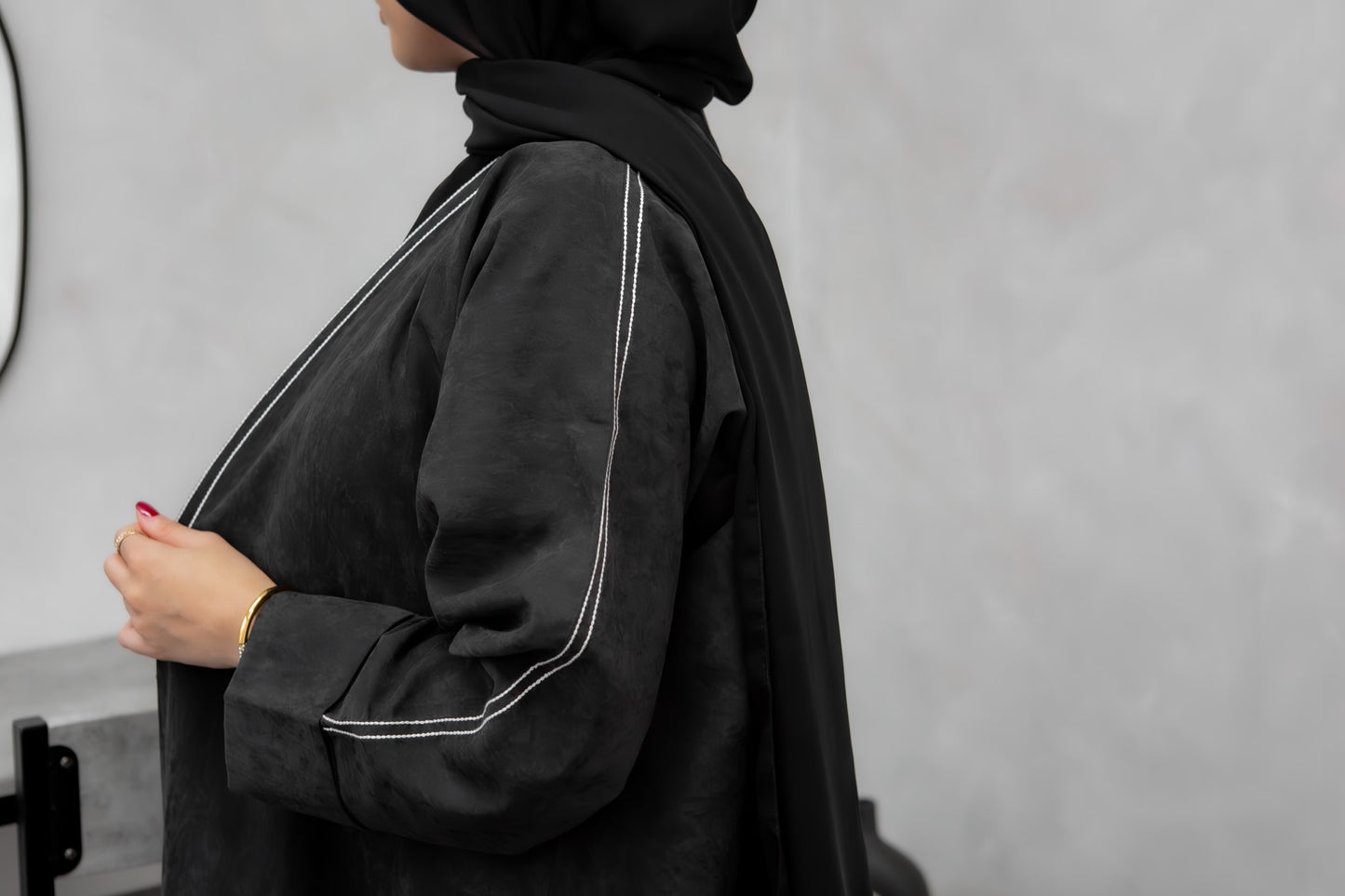 #AW03 | Black Abaya With White Embroidery Melek London