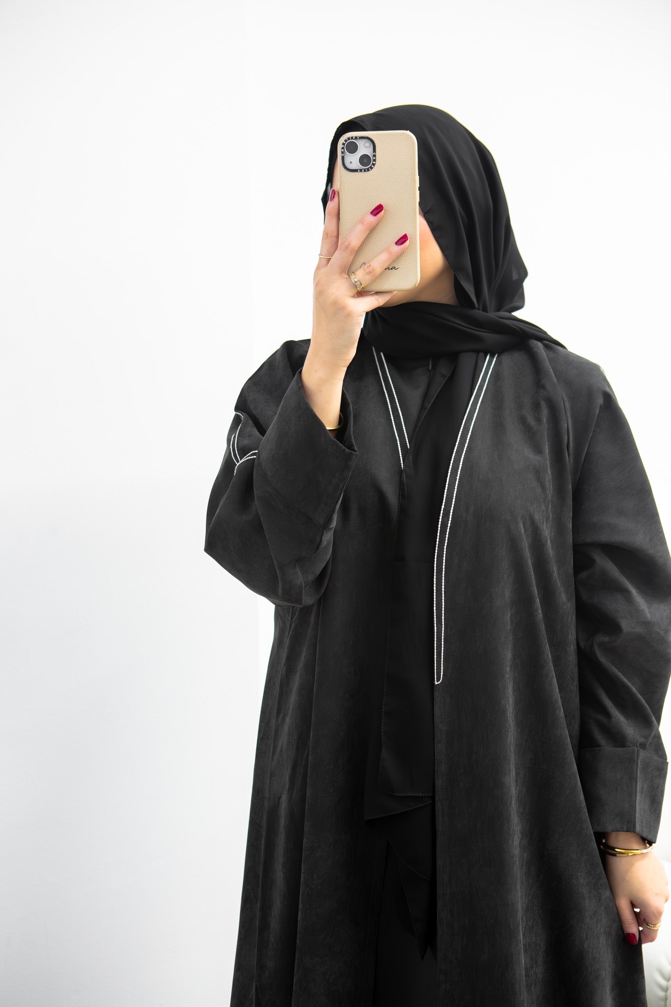 #AW03 | Black Abaya With White Embroidery Melek London