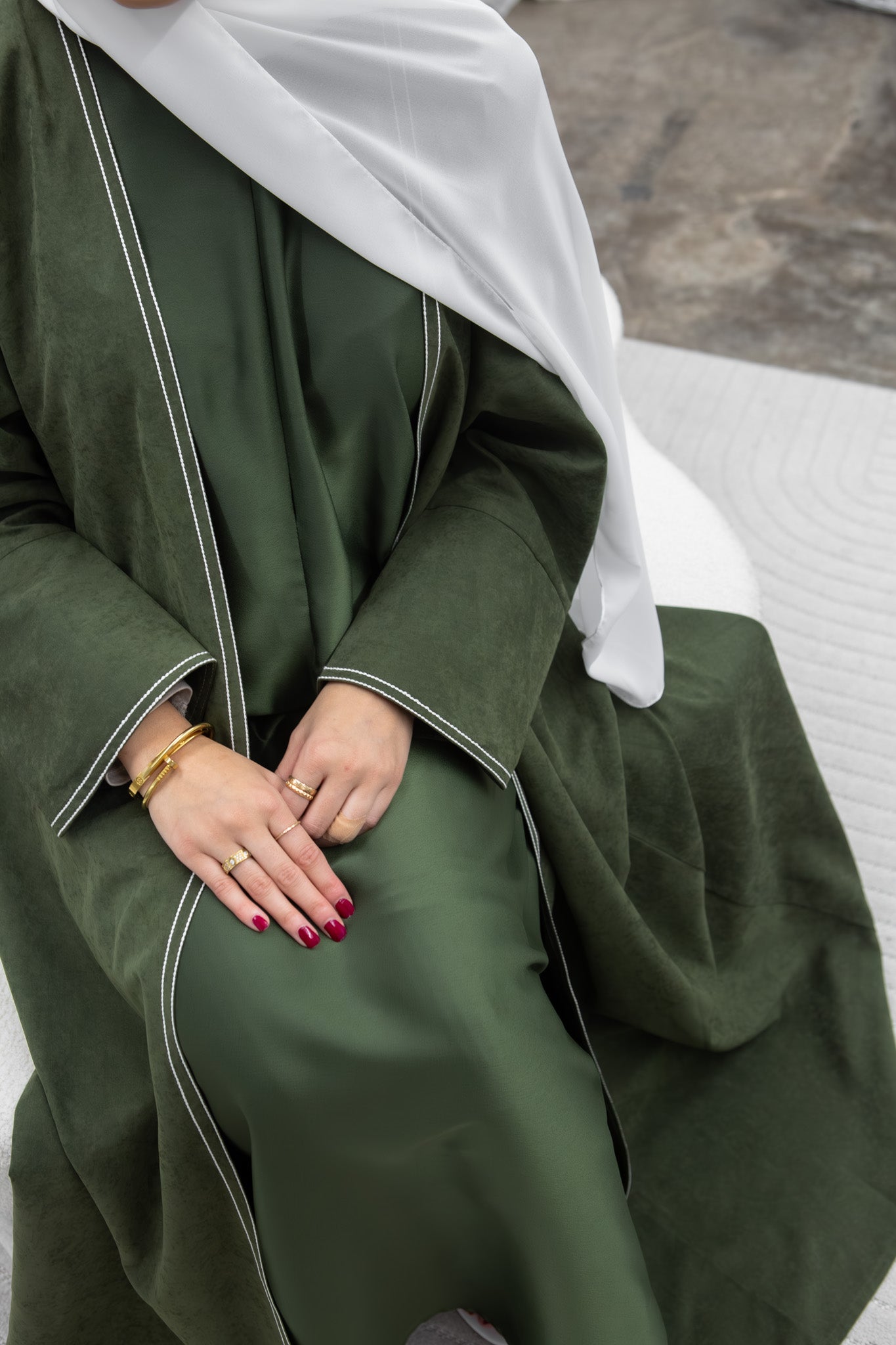 #AW01 | Olive Green Abaya With Embroidery Melek London