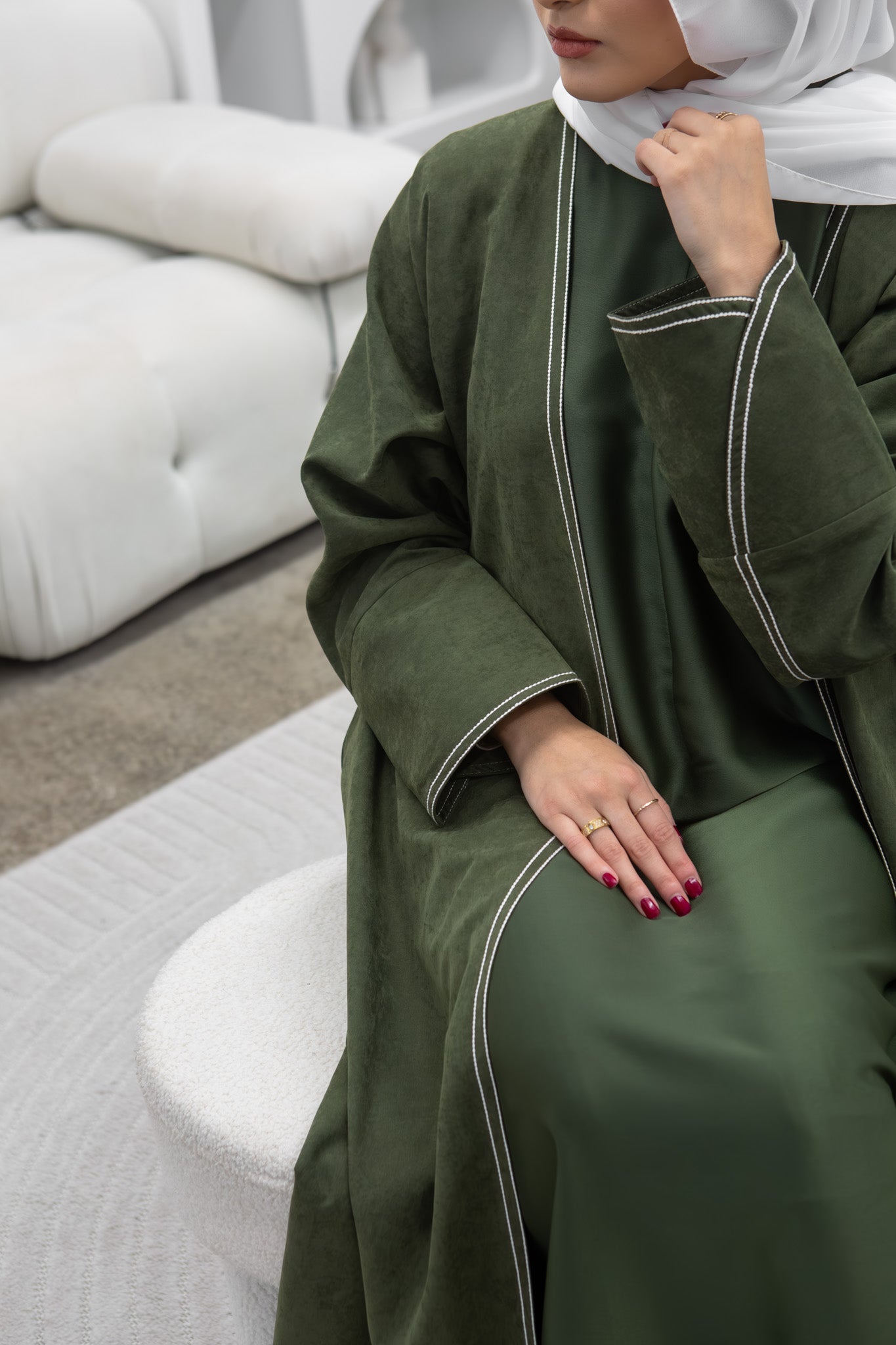 #AW01 | Olive Green Abaya With Embroidery Melek London