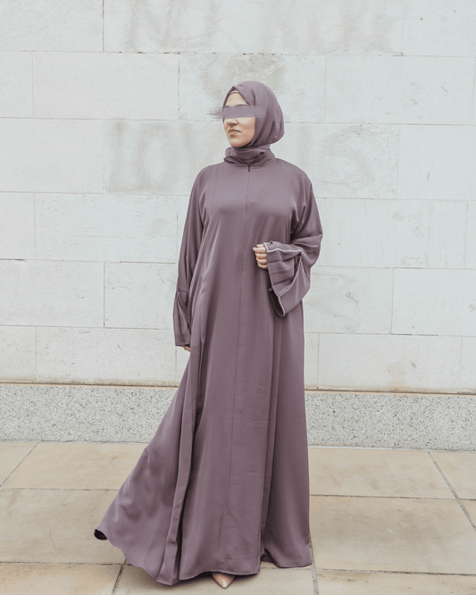 #R2303 | Mauve Abaya With Pleats & Handwork - Melek London