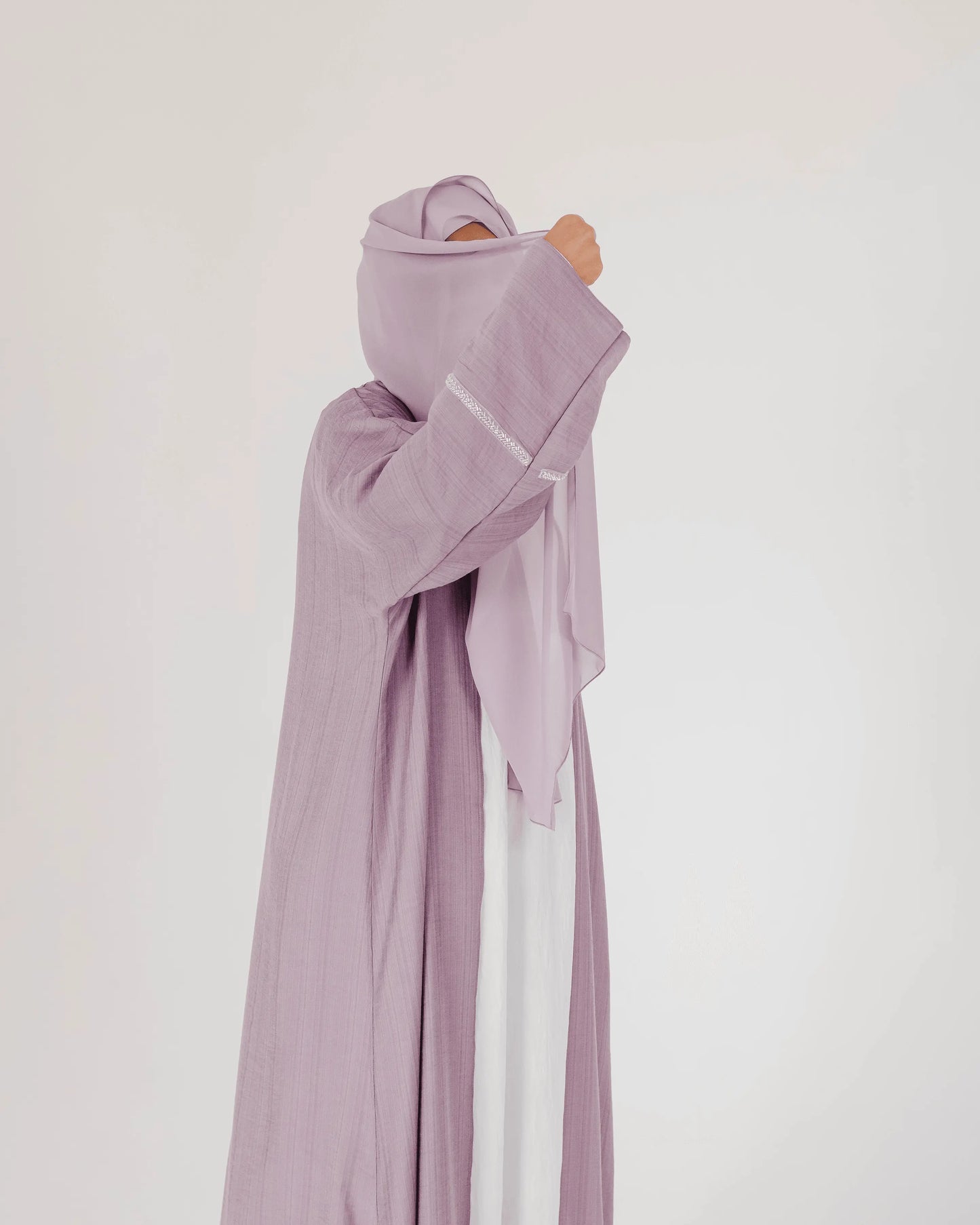 #LC02 | Mauve Open Abaya With White Abaya Slip Dress - Melek London