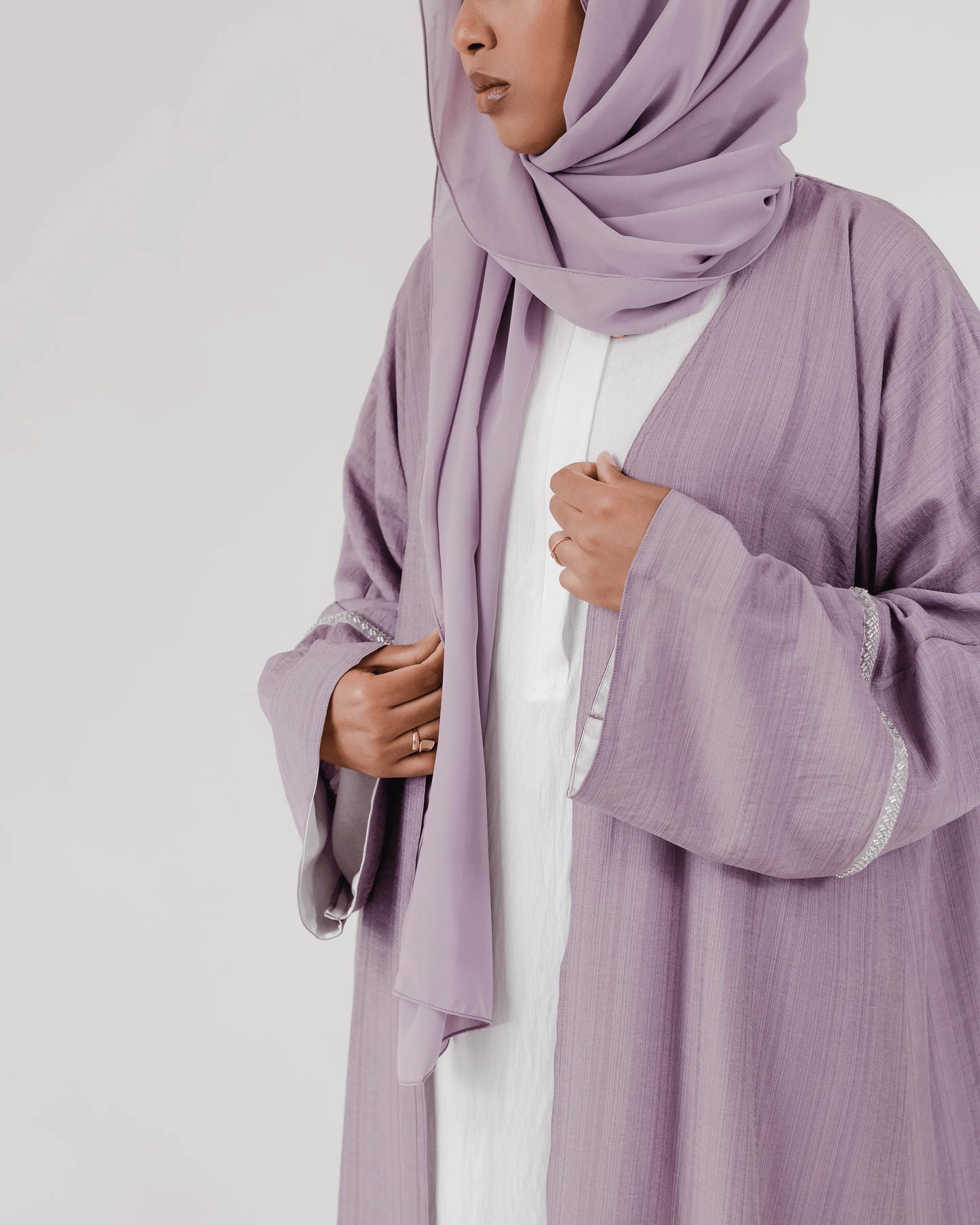 #LC02 | Mauve Open Abaya With White Abaya Slip Dress - Melek London