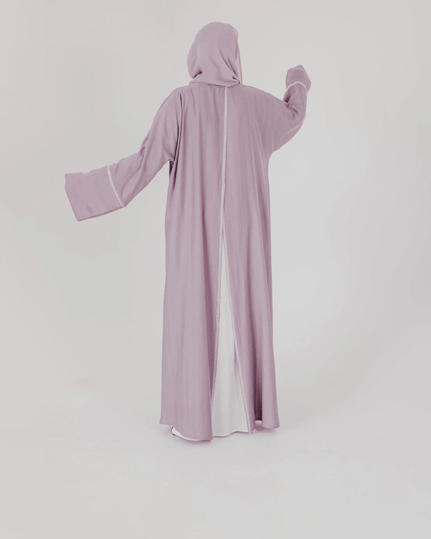 #LC02 | Mauve Open Abaya With White Abaya Slip Dress - Melek London