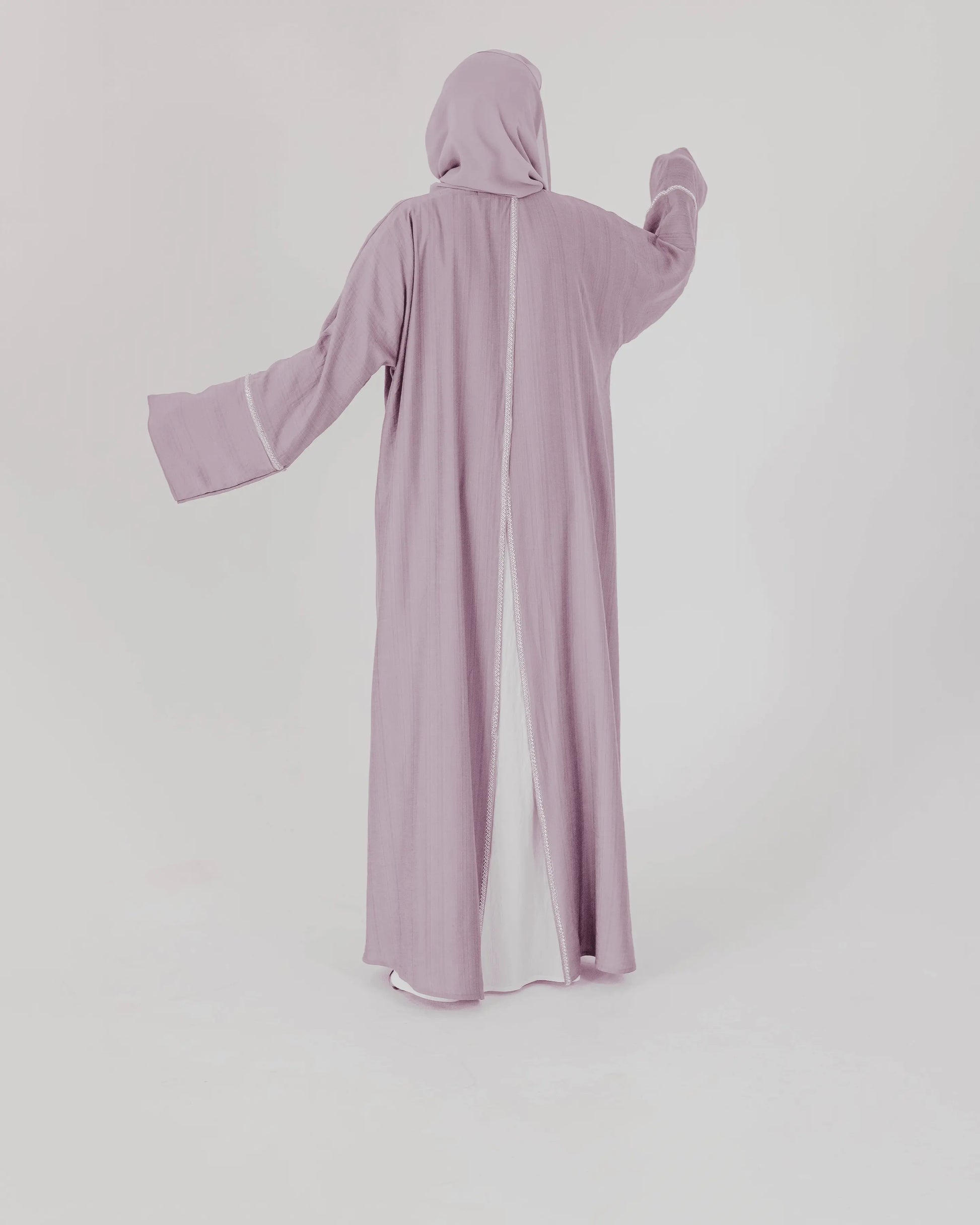 #LC02 | Mauve Open Abaya With White Abaya Slip Dress - Melek London