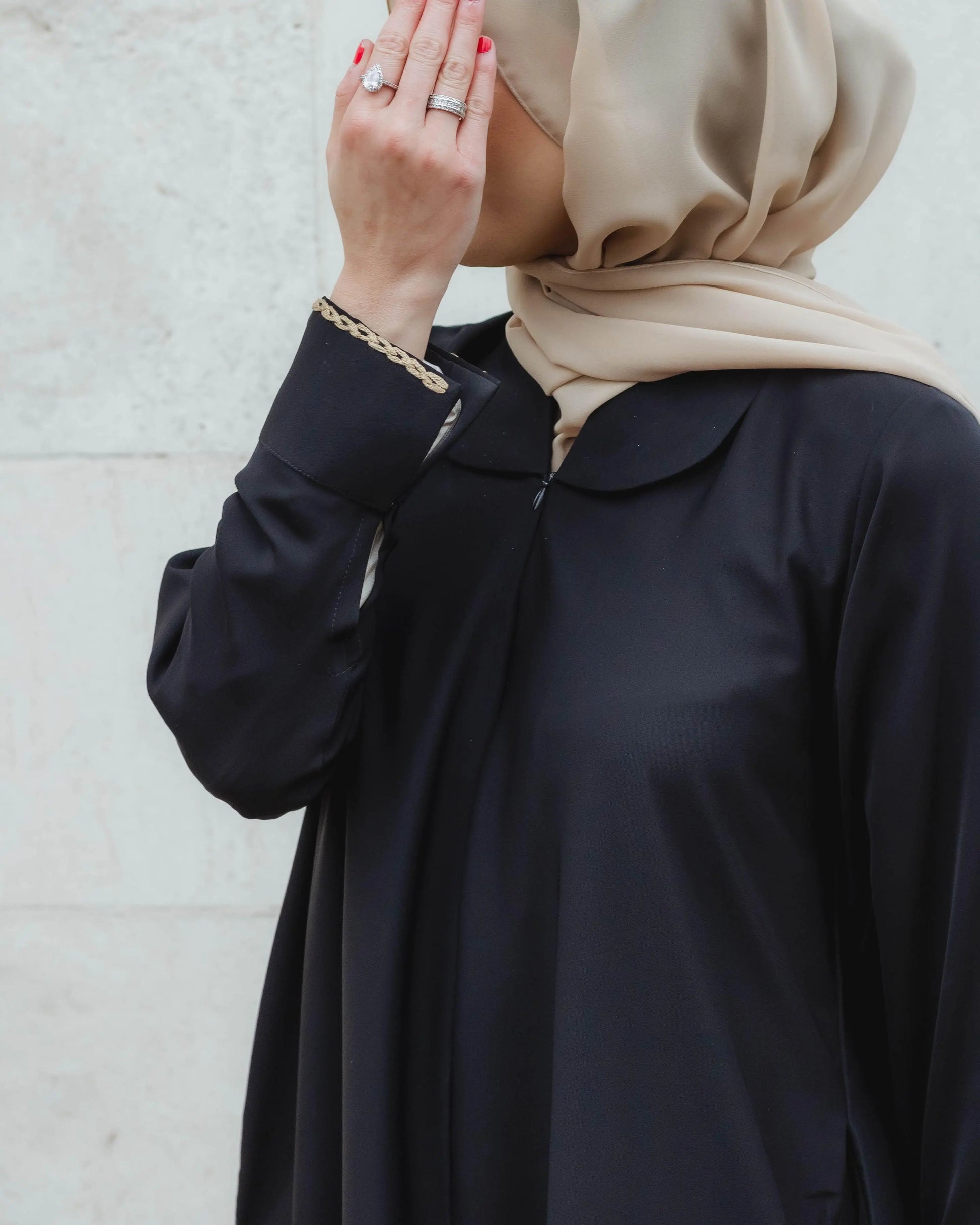 #R2302 | Black Abaya With Hand Embroidery Detail - Melek London