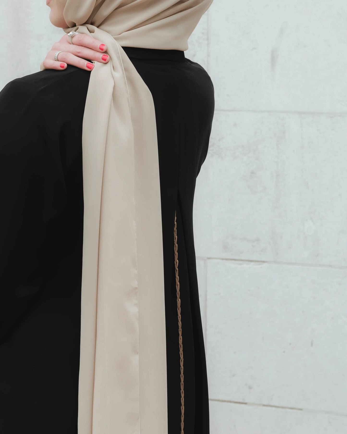 #R2302 | Black Abaya With Hand Embroidery Detail - Melek London