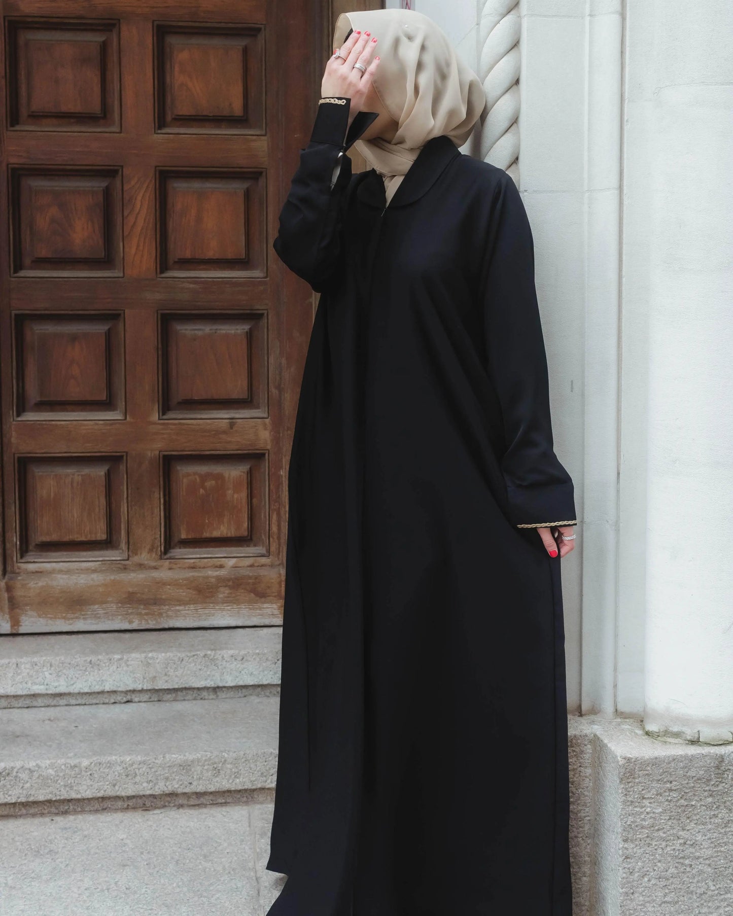 #R2302 | Black Abaya With Hand Embroidery Detail - Melek London